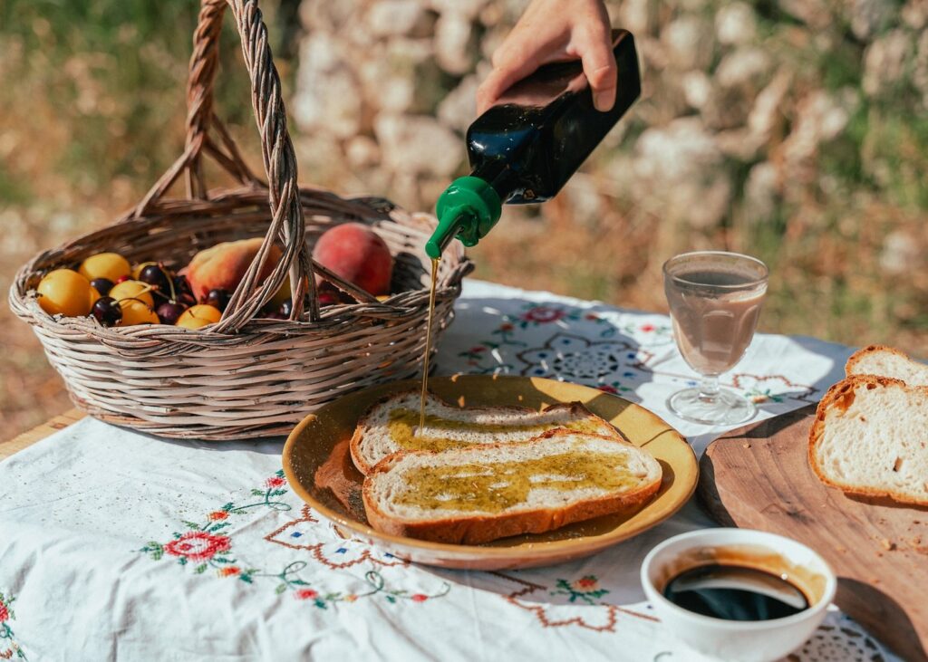 Extra virgin olive oil from Three Farms Island regenerative farm near Noto, Sicily